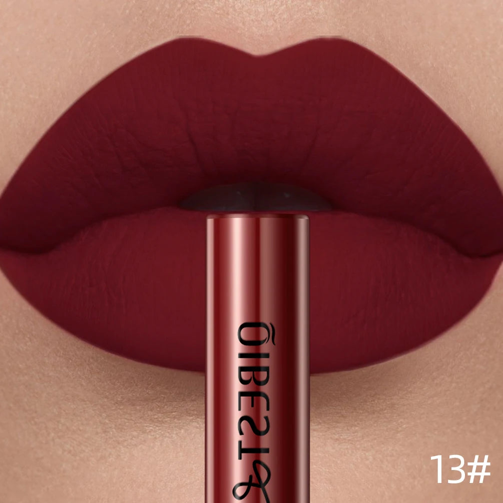 QIBEST Rouge à lèvres liquide mat Waterproof longue tenue Velours Gloss à lèvres Tube de teinte Pigment Nude mat Rouge à lèvres Maquillage des lèvres