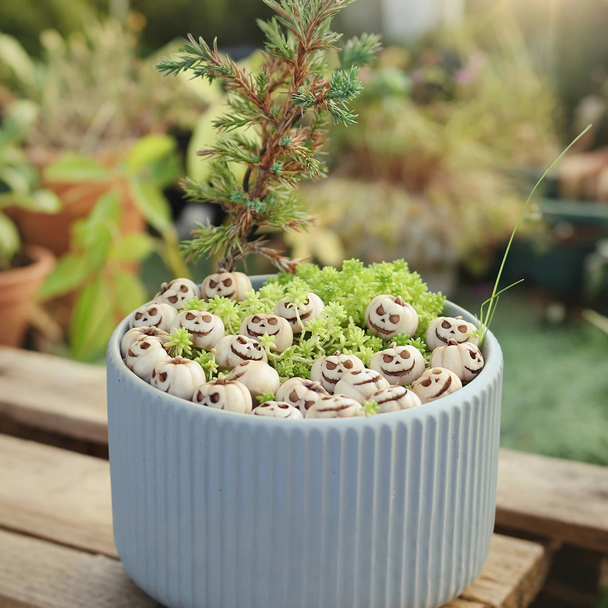 20 creative Halloween white pumpkins, outdoor garden bonsai decoration filled with pumpkin ornaments, home micro landscape decor