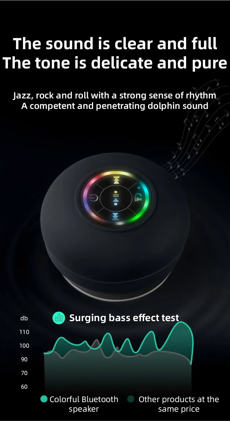 Nuevo altavoz inalámbrico LED Bluetooth impermeable para baño, minialtavoz portátil con ventosa grande, altavoz estéreo para deportes al aire libre