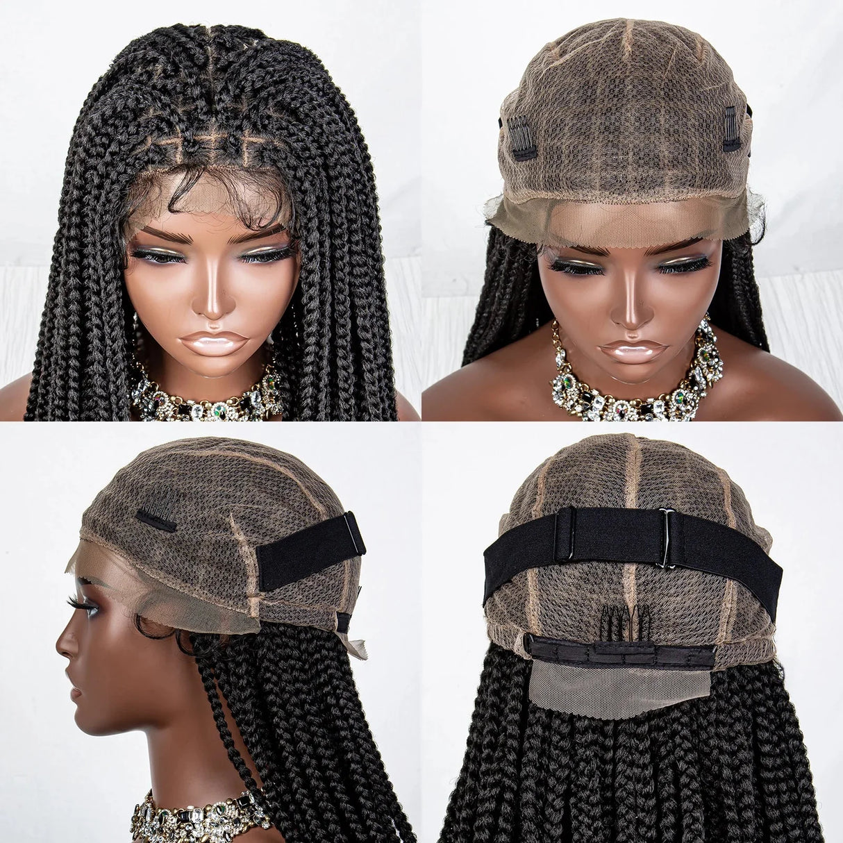 36" Curly End Box Braided Full Lace Wig | Straight Cornrows | Kanekalon Synthetic Braids