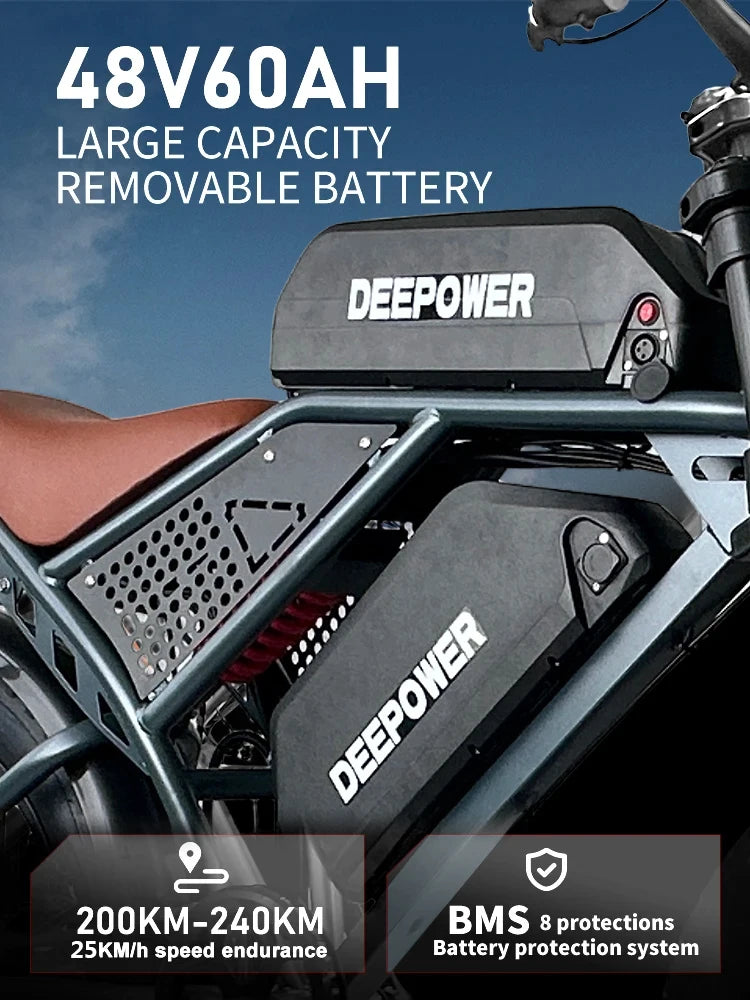 Vélo électrique tout-terrain pour adulte, 1000 W, 48 V, 60 Ah, vitesse maximale de 55 km/h, pneus larges de 20 pouces