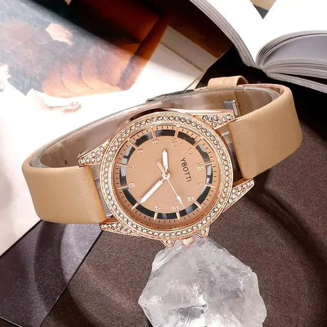Women's Fashion Quartz Watch Luxury Khaki Leather Band Analog WristWatch Ladies Watch Women Dress Bracelet Set Reloj Mujer Clock - Lootquake