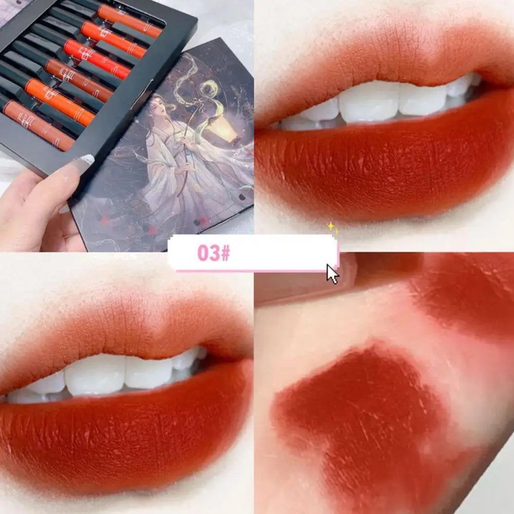 Fashion 6 Pcs Matte Waterproof Velvet Nude Lipstick Sexy Red Brown Moisturizing Pigments Lip Makeup Long Lasting Summer Cosmetic