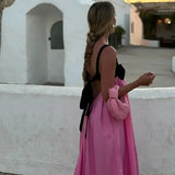 Sexy Backless Beach Dress Women 2024 Holiday Sleeveless Loose Slip  Long Dress Street Fashion Panelled Bandage Summer Lady Robe - Lootquake
