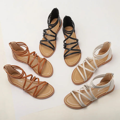 Large Size Summer Women 1cm Platform 2cm High Heels Sandals Lady Lightweight Solid Color Shoes Female Comfortable Roman Flats - Lootquake
