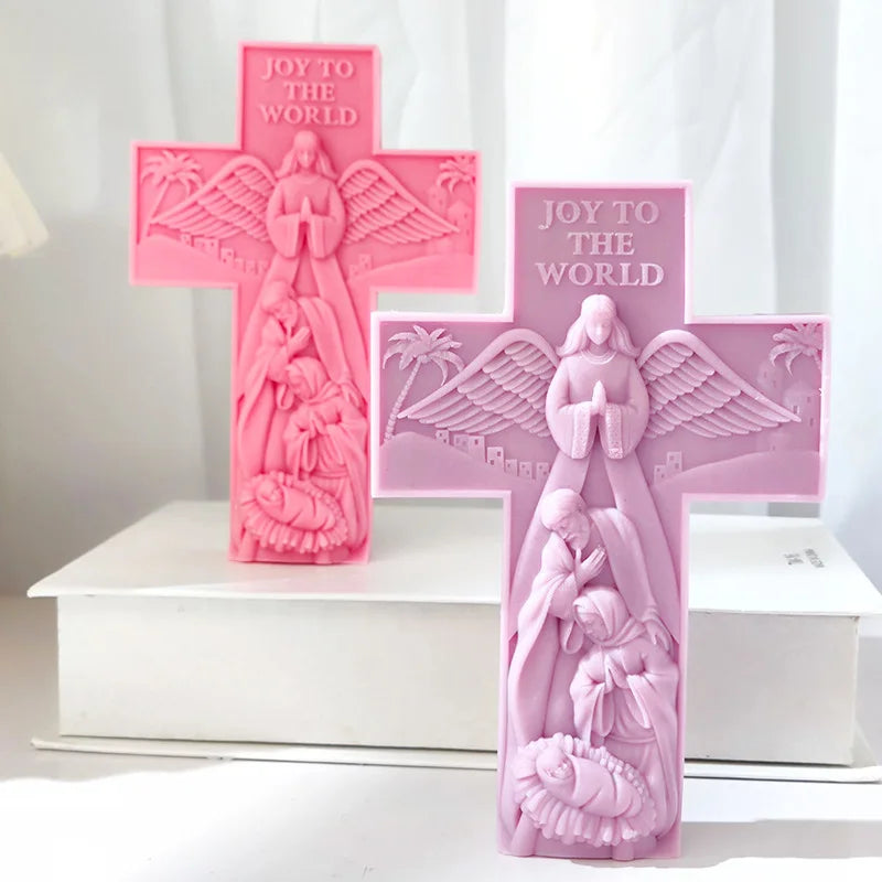 Cross Angel Virgin Mary Jesus Candle Silicone Mold Handmade Greek Mythology Sculpture Plaster Candle Soy Wax Mould Home Decor