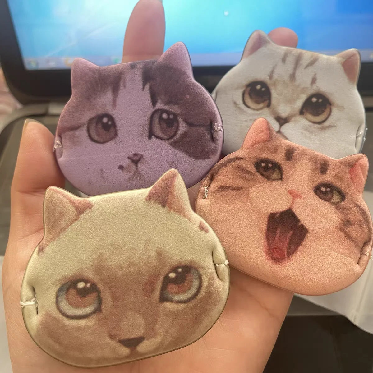 1/20 unidades de borlas de gato bonitas, base líquida, herramienta de maquillaje cosmético, corrector en polvo suave, belleza, borla de polvo de doble uso seca y húmeda