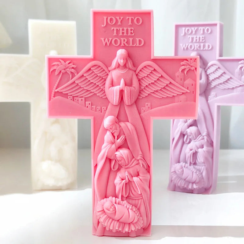 Cross Angel Virgin Mary Jesus Candle Silicone Mold Handmade Greek Mythology Sculpture Plaster Candle Soy Wax Mould Home Decor