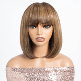 #27 Brown Straight Bob Wig with Bangs | Human Hair Lace Top & Realistic Scalp