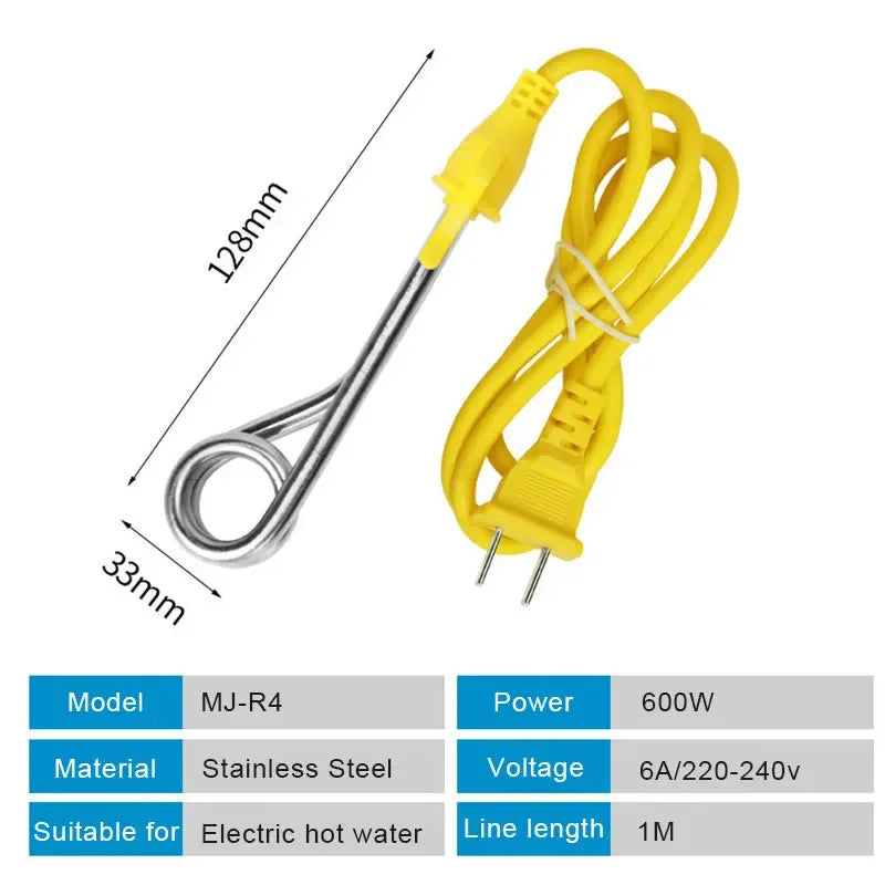 Mini calentador de agua eléctrico de 600 W, 220 V, para agua caliente, café, inmersión, viaje, portátil, instantáneo, enchufe UE/Reino Unido.