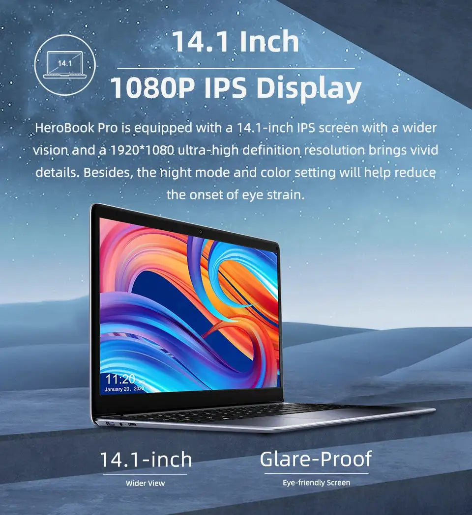 CHUWI HeroBook Pro Laptop 14.1 Inch FHD Screen Intel Celeron N4020 Dual Core UHD Graphics 600 GPU 8GB DDR4 256GB SSD Windows 11 - Lootquake