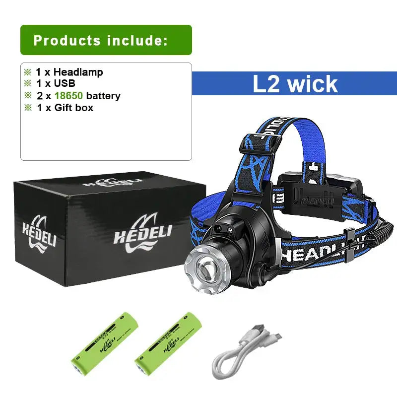 Linterna frontal de pesca de alta potencia XHP360 de 1000000 LM, recargable, para camping, senderismo, LED, con batería externa