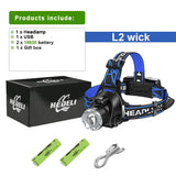 Linterna frontal de pesca de alta potencia XHP360 de 1000000 LM, recargable, para camping, senderismo, LED, con batería externa