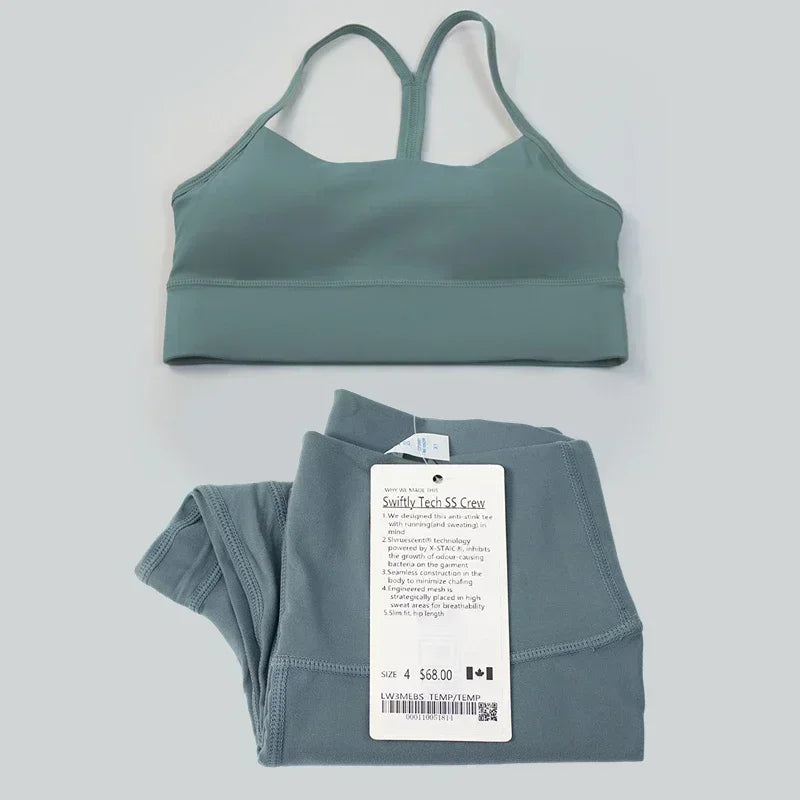 women 2 Pieces Yoga Set Women Sportswear Gym Top Y-shape Bra Fitness High Waist Leggings Workout Sports Clothes Tracksuits - Lootquake