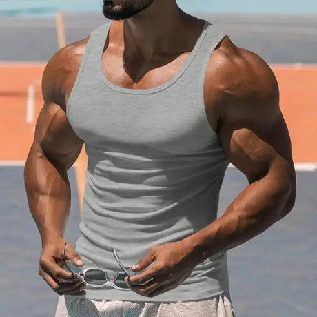 American Vest, Summer Europe And The United States Men Stretch Sports Gym Training, Tight Hurdle Sleeveless Top Solid Color Vest - Lootquake