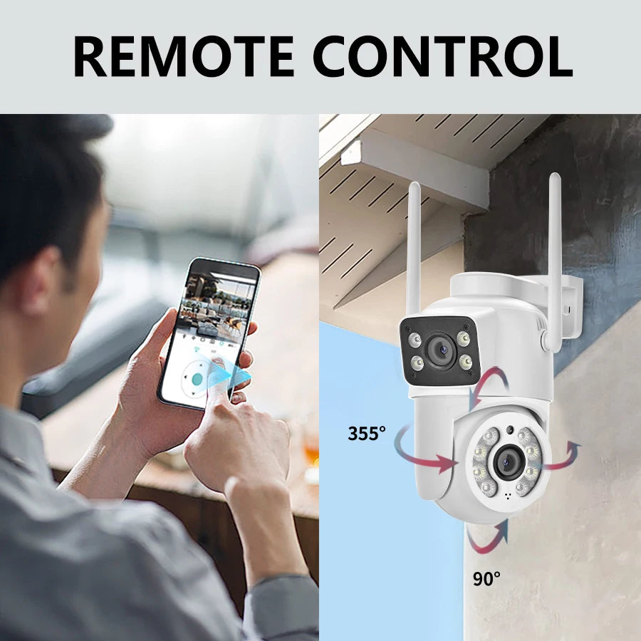 Caméra de surveillance extérieure étanche 4MP, double objectif, double écran, suivi automatique, vidéo IP, Wifi, PTZ, CCTV, audio bidirectionnel, ICSEE