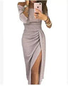 Slit Slash-neck Dress Women Sparkling Slim Long Dress Summer Korean Fashion Dinner Dress Bodycon Solid  Women Dresses Vestidos - Lootquake