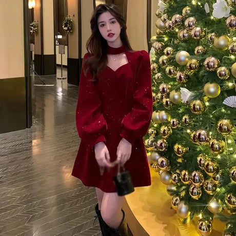Women's Long Dress Autumn And Winter Dress Christmas High-end Neck Elegant Slim - Lootquake