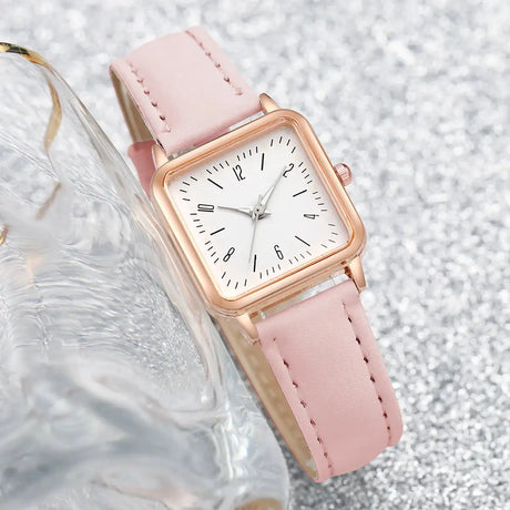 3PCs/Set Women's Fashion Watch Square Simple Dial Leather Quartz Watch Set - Lootquake