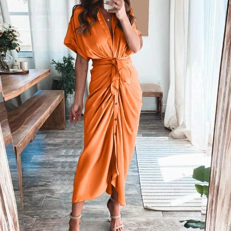 Formal Dresses For Wedding Guest Short Sleeve Long Dress Temperament Commuting High Waist Button Dress vestidos de graduación - Lootquake