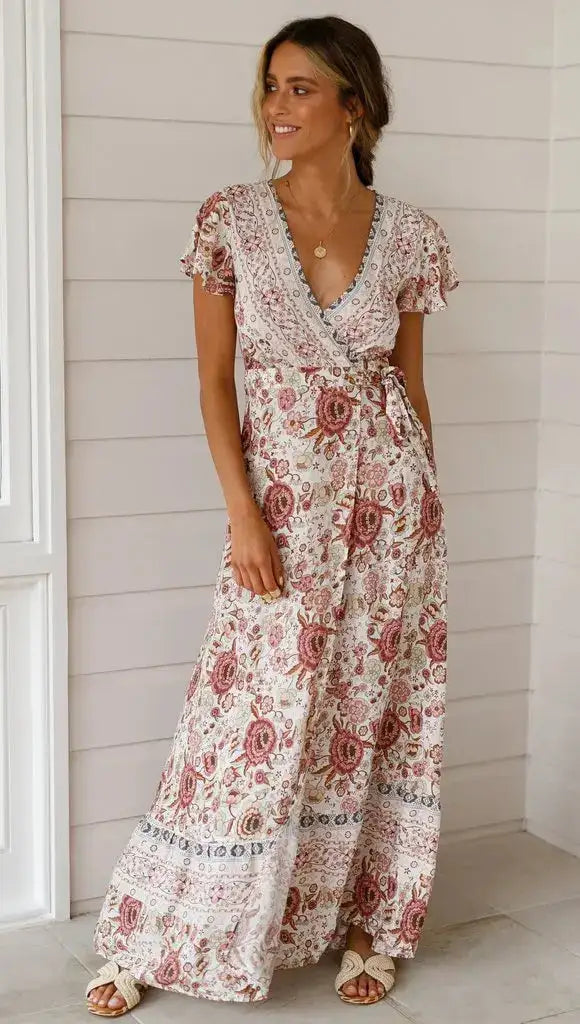 Vestido largo sexy con estampado de vacaciones de verano 2024 para mujer