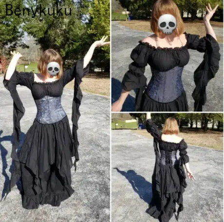 White Victorian Medieval Renaissance Long Dress Plus Size Women Cosplay Halloween Costume Princess Gown Vintage Gothic Dresses - Lootquake
