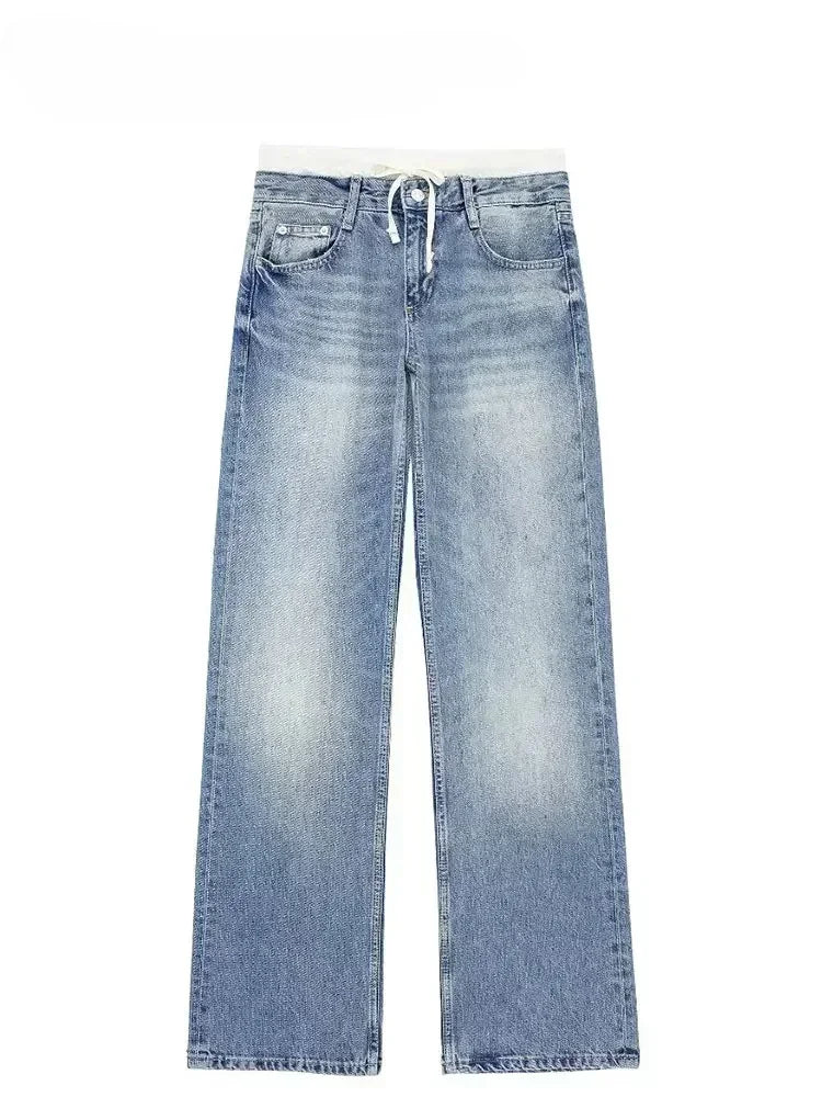High-waisted Wide-leg Casual Jeans Basic Style Slimming Simple Design Zr Shopping Mall Similar Style Slim Fit For All Seasons - Lootquake