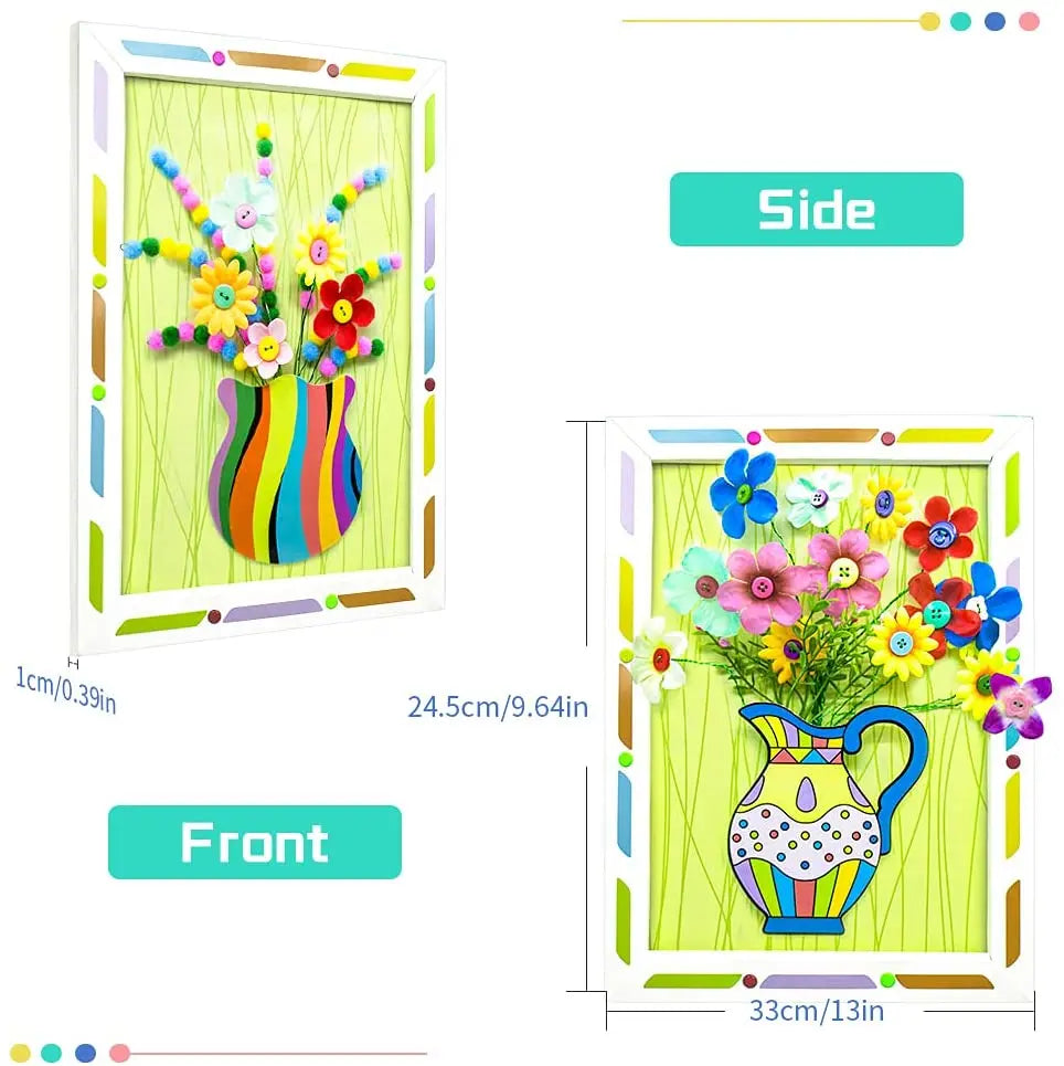 Kids DIY Craft Kit 3D Embossing Kit Photo Frame DIY Making Button Bouquet Boy Girls Interactive Handmade Educational Toy Gift