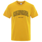 California West Coast Street Letter Tops Men Hip Hop Crewneck Tee Clothes T Shirt Summer Breathable T-Shirt Street Cotton Tshirt - Lootquake