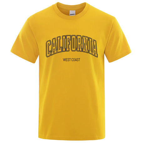 California West Coast Street Letter Tops Men Hip Hop Crewneck Tee Clothes T Shirt Summer Breathable T-Shirt Street Cotton Tshirt - Lootquake