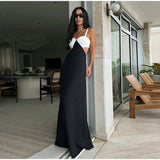 Fashion Black White Patchwork Long Dress Women Sexy Hollow Waist Slim Fits Party Robes Causal Vocation High Street Vestidos - Lootquake
