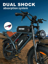 Vélo électrique tout-terrain pour adulte, 1000 W, 48 V, 60 Ah, vitesse maximale de 55 km/h, pneus larges de 20 pouces