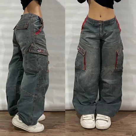 Retro southpole jeans skull watermark loose jeans men women y2k harajuku gothic hip hop skateboard pants street wear mom jeans - Lootquake