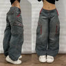 Retro southpole jeans skull watermark loose jeans men women y2k harajuku gothic hip hop skateboard pants street wear mom jeans - Lootquake
