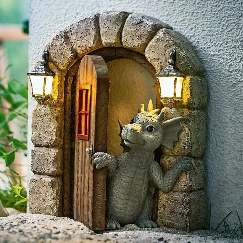 Escultura gigante de resina con forma de dragón para césped, estatua creativa de dragón de fantasía gótica, estatua artística para jardín, patio, decoración de jardín