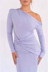 Mozision Sparkle Long Sleeve Sexy Maxi Dress For Women Inclined Shoulder Backless Bodycon Ruched Club Party Sexy Long Dress - Lootquake