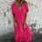Cotton Linen Short Sleeve Loose Dress 2024 Summer Women's V-neck High Waist Long Dress Vintage Solid Color Straight Beach Dress - Lootquake