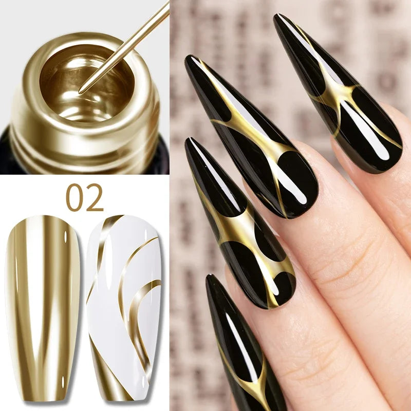 5ML Gold Silver Metallic Liner Paint Gel Polish Chrome Mirror Metal Effect Super Bright French UV LED Semi Permanent Nail Gel