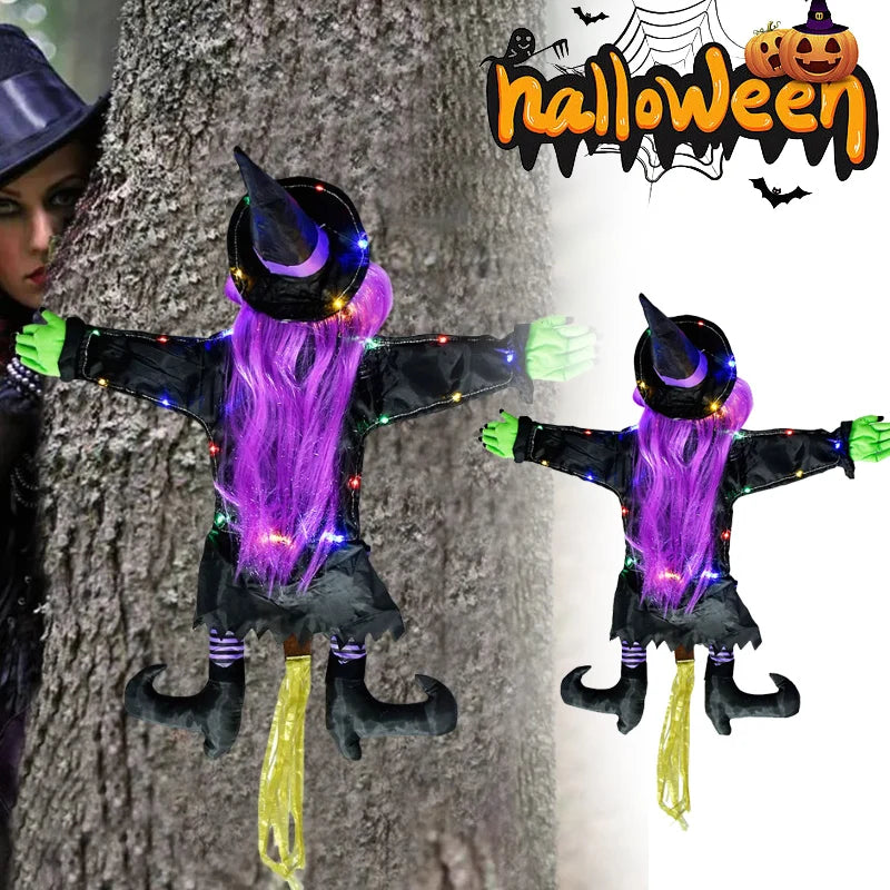 Halloween Witch Crashing Into Tree Decor Lifelike Outdoor Prop for Yard Garden Haunted House Scary Displays