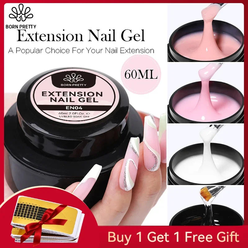 BORN PRETTY 60/30 ml Gel de extensión de uñas de gelatina dura Esmalte de uñas de gel Uñas francesas Nude Rosa Blanco Transparente Suministros de uñas Gel para extensión