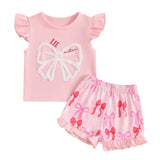 Cute Matching Baby Toddler Brother Outfit Bow Fly Sleeve Tops Elastic Waist Ruffle Shorts 2 Piece Summer Set for Siblings - Lootquake