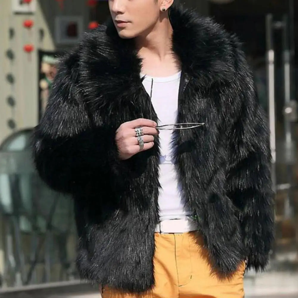 Imitation Fur Men Jacket Lapel Long Sleeve Thermal Retro Coat Windproof Fox Fur Lapel Men's Casual Slim Coat Jaqueta Motoqueiro - Lootquake