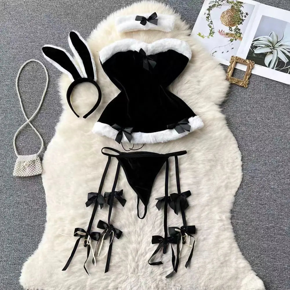 Red Christmas Sexy Lingerie Shawl Set Halter Jumpsuit Lace-up Cosplay Costume New In Women Clothes Skinny Bodysuit Suit Hotsweet - Lootquake