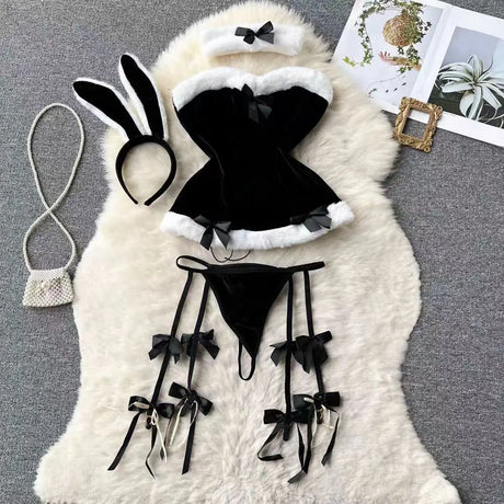 Red Christmas Sexy Lingerie Shawl Set Halter Jumpsuit Lace-up Cosplay Costume New In Women Clothes Skinny Bodysuit Suit Hotsweet - Lootquake