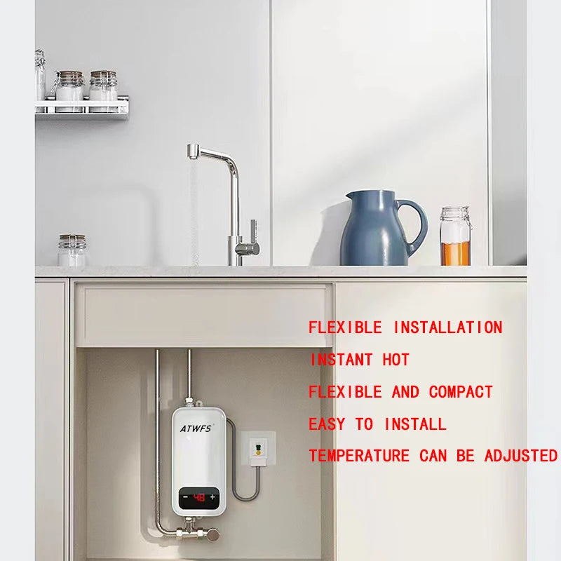 Calentador de agua instantáneo sin tanque ATWFS de 220 V, calentador eléctrico para el hogar, la cocina, el baño, la ducha, calentador de agua caliente de 4600-5500 W