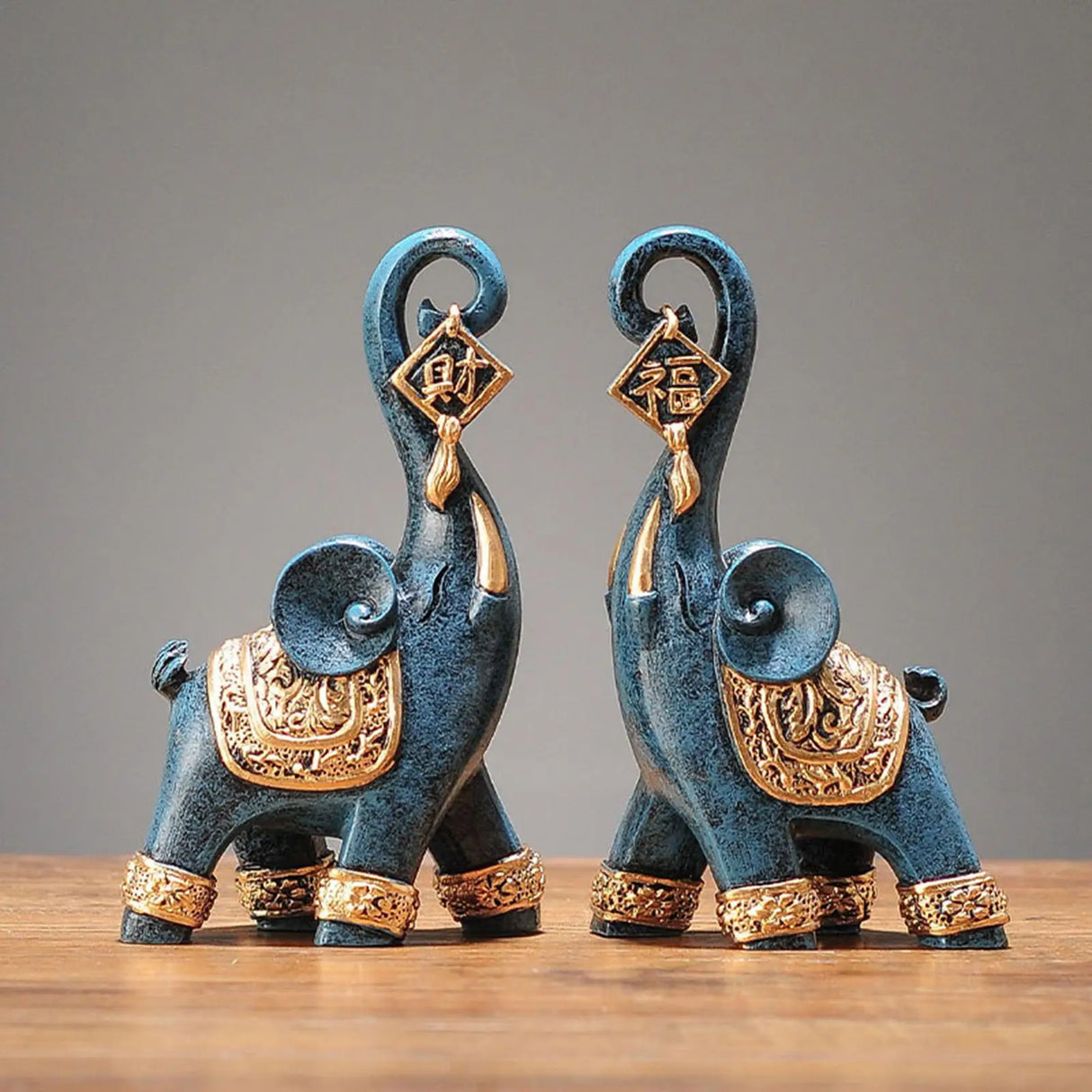 2x Estatuas de elefante modernas Colección de artesanía artística Escultura animal Adorno para