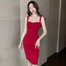Sweet Fashion Slash Neck Long Dress Sexy Office Lady Straps Slim Medium Dress Elegant Women 2023 New Sweet Spice Girls 4CWT - Lootquake