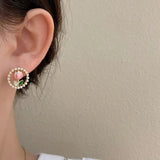 Kiss Jewelry Cute Sweet Flower Round Shape Pearl Rhinestone Stud Earrings for Women Tulip Floral Korean Fashion Earring Gift - Lootquake