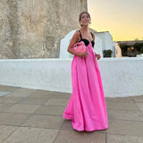 Sexy Backless Beach Dress Women 2024 Holiday Sleeveless Loose Slip  Long Dress Street Fashion Panelled Bandage Summer Lady Robe - Lootquake