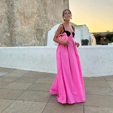 Sexy Backless Beach Dress Women 2024 Holiday Sleeveless Loose Slip  Long Dress Street Fashion Panelled Bandage Summer Lady Robe - Lootquake